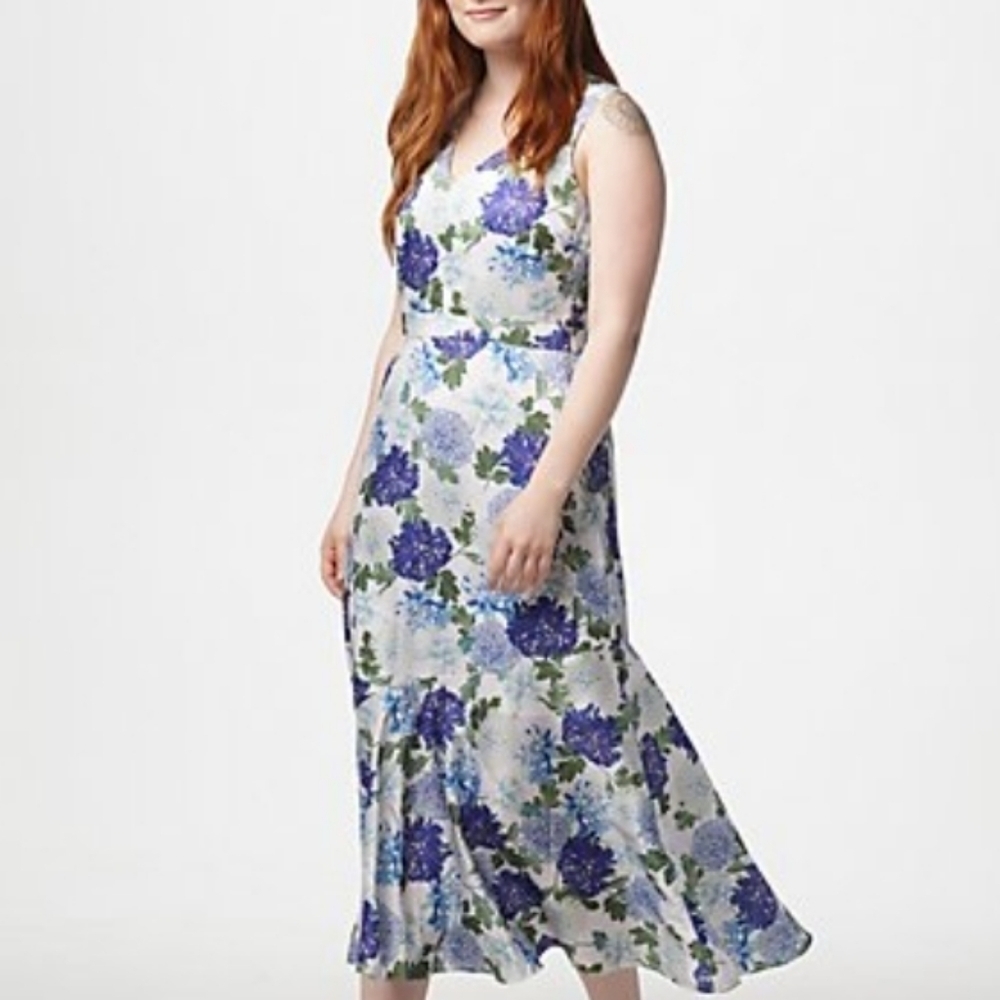 Sam Edelman Sleeveless V-neck Floral Print Dress W/ Flounce Hem